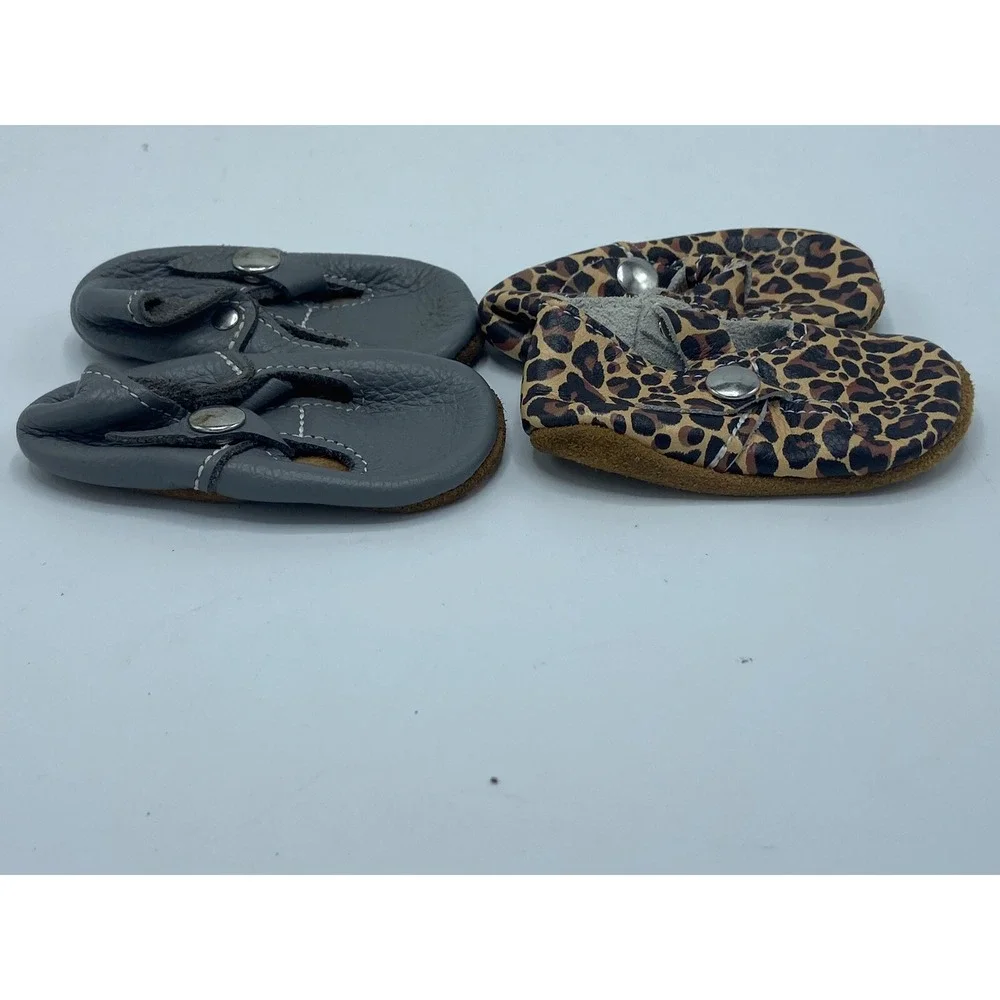 Lot Of 2 Mon Petit Shoes Size 2 Colors Cheetah and‎ Gray Handmade Leather